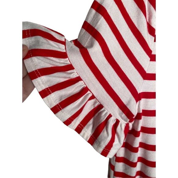 Green envelope red &white striped ruffle sleeve top/Christmas/holiday/size XS - Picture 3 of 4